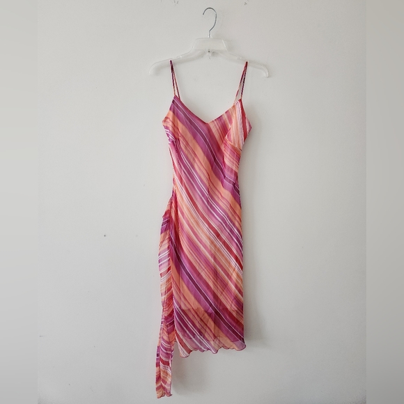 Vintage Y2K Charlotte Russe Striped Colorful Sunset Ruffle Midi Dress Medium - Picture 7 of 7